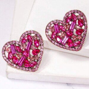 Heart-Shaped Pink Crystal Earrings Stainless Steel